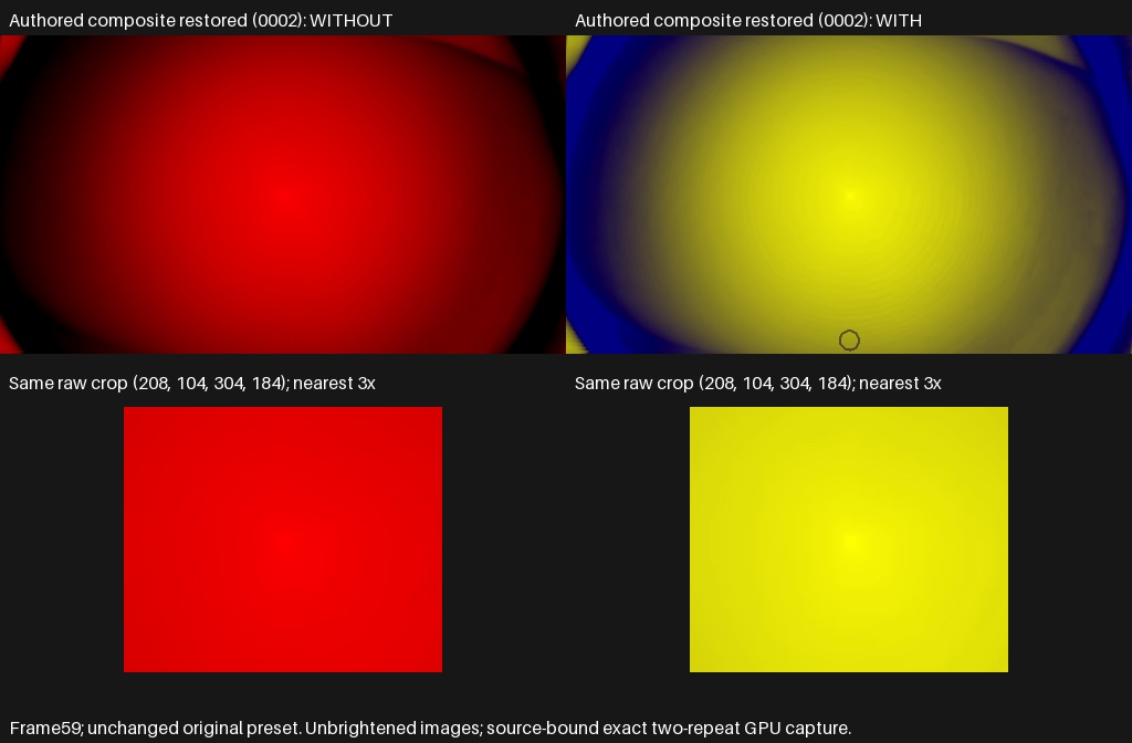 Flexi - madness portal: red disc without 0002, authored yellow/blue composite with it
