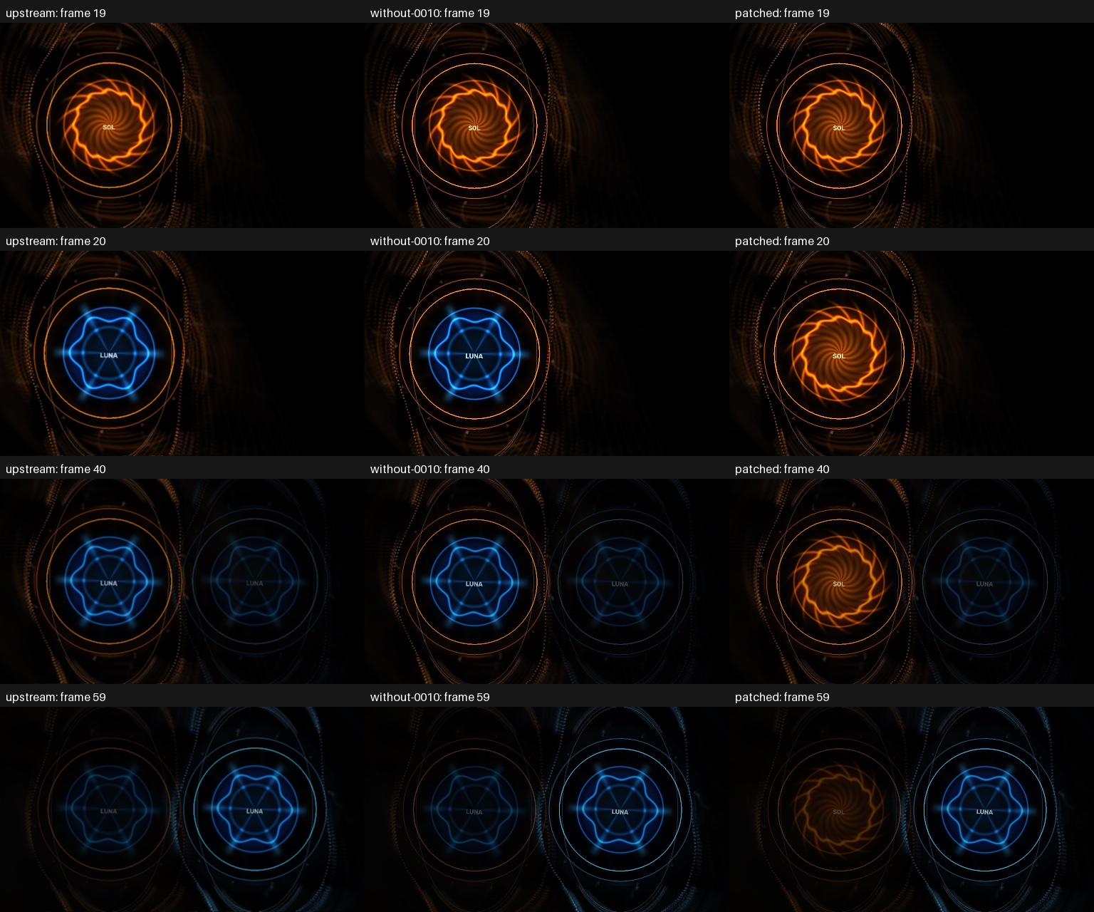 Aurora SOL/LUNA packs: upstream swaps the outgoing emblem; patched keeps it