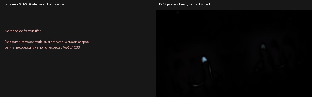 Rotation witness: upstream fails to load; ProjectM TV renders