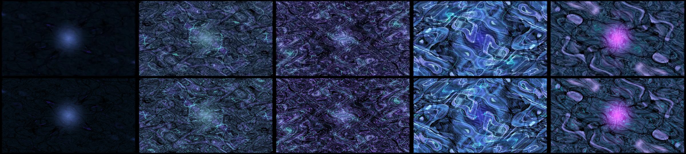 Crystal Liquid - the lights at night spikes: render (top) and prediction (bottom) at 1 to 5 s