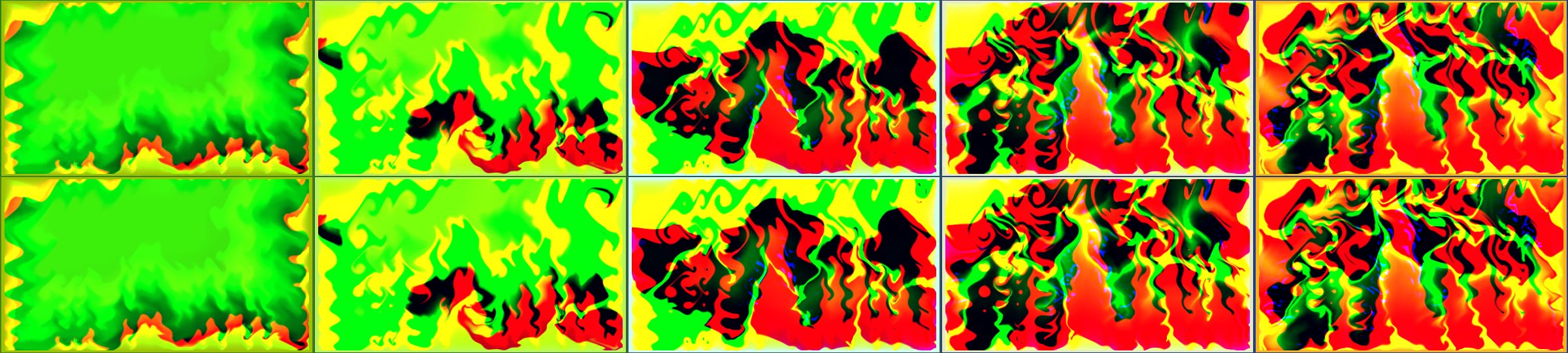 Various - Fire and Brimstone: render (top) and prediction (bottom) at 1 to 5 s