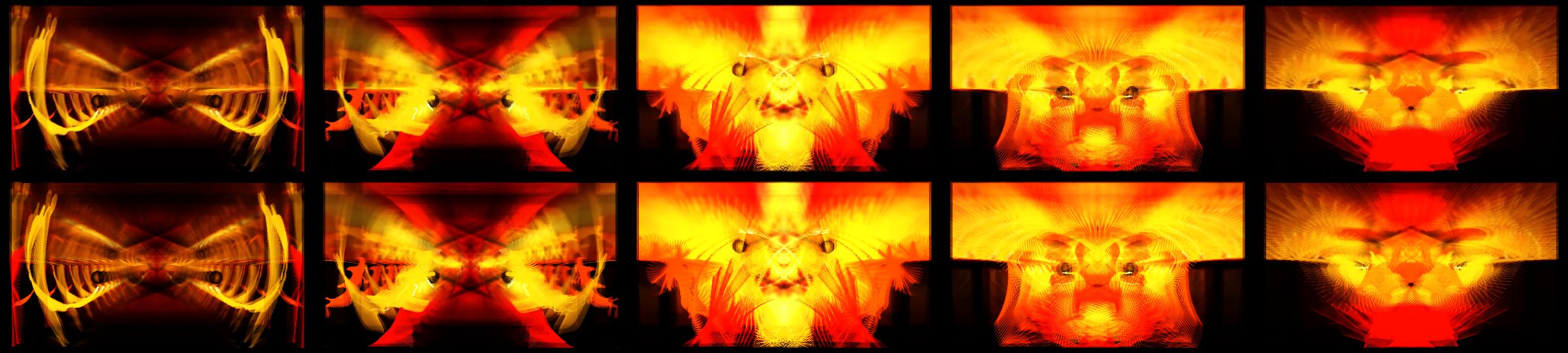 EoS + Phat - chasers 14 (Flowering Phoenix mix): render (top) and prediction (bottom) at 1 to 5 s