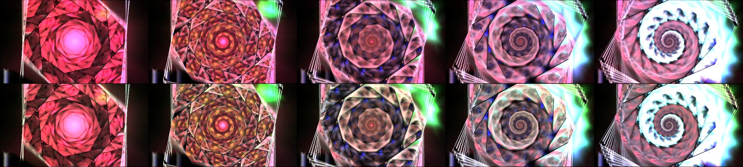 EoS and Zylot - skylight (Stained Glass Majesty mix): render (top) and prediction (bottom) at 1 to 5 s